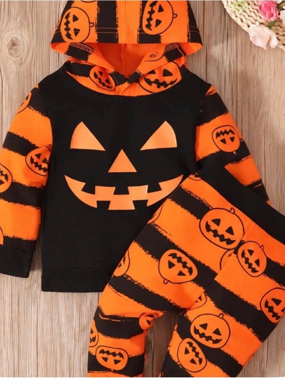 Baby two piece Halloween pumpkin hoodie set